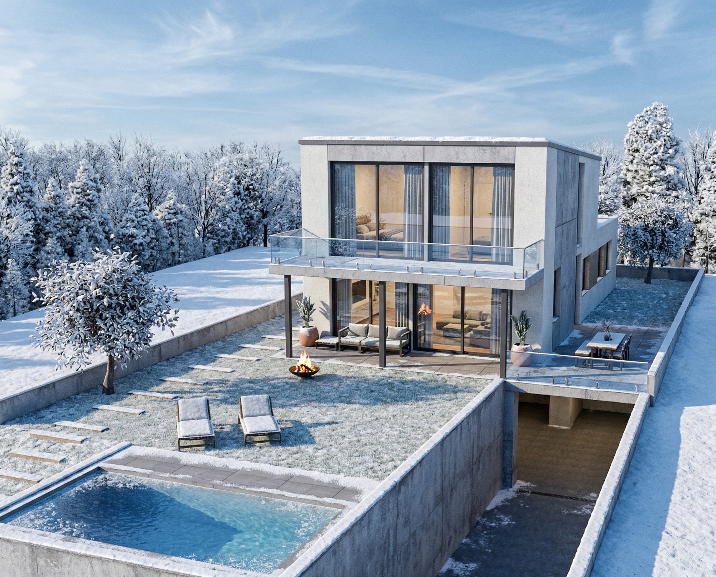 After - Transformez votre modèle de maison en rendu hivernal