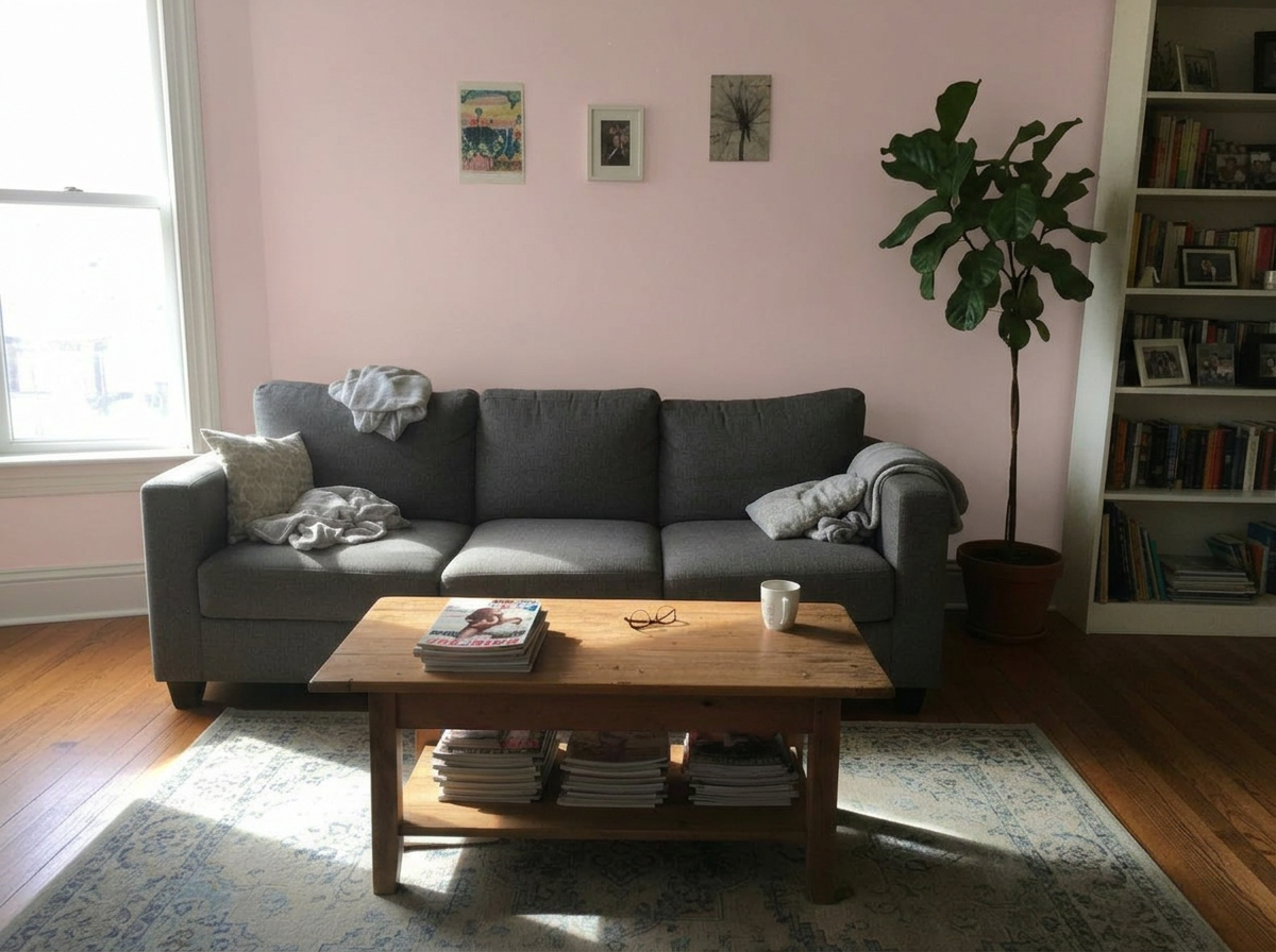 Blush walls - Salon - Résultat de transformation IA : Couleurs de Mur pour Salon — 9 Teintes Prévisualisées